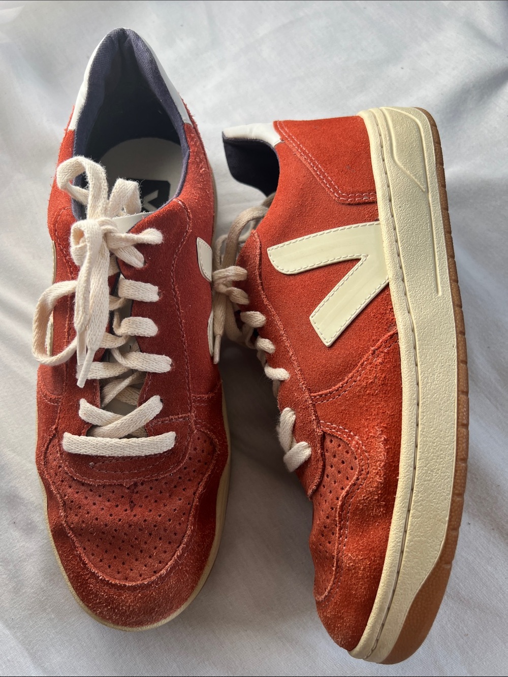 Veja Suede Sneakers in Rust Orange with Cream Accents